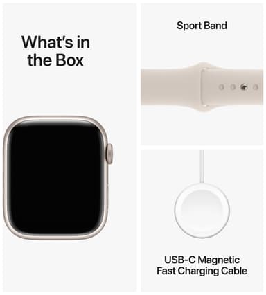 Apple Watch S9 45mm GPS (Starlight Alu/Starlight Sports-bånd) S/M