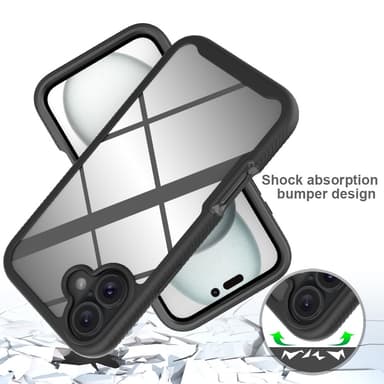 Etui Cover til iPhone 16 Plus PC+TPU Gennemsigtigt telefoncover + PET-skærmfilm