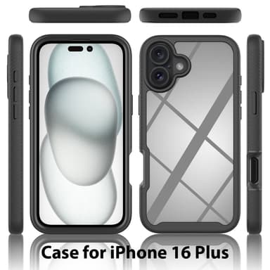 Etui Cover til iPhone 16 Plus PC+TPU Gennemsigtigt telefoncover + PET-skærmfilm