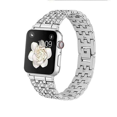 SKALO Link armbånd Bling Apple Watch Series 7-9 45mm - Sølv