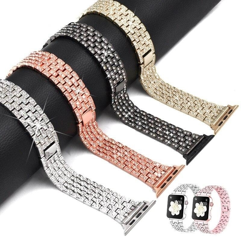 SKALO Link armbånd Bling Apple Watch Series 7-9 45mm - Sort
