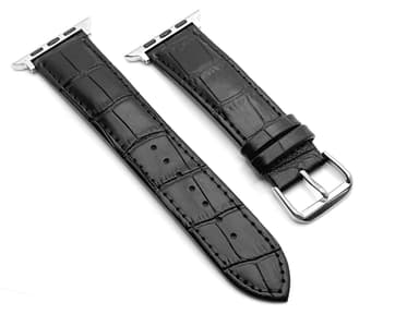 SKALO Læderrem med krokodillemønster Apple Watch Series 7-9 45mm - Sort