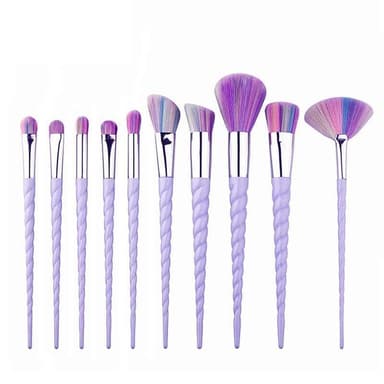Professionelle skånsomme makeupbørster 10-pack, Unicorn Lilla