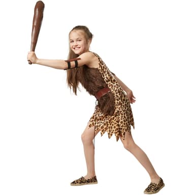 Smart stenalderpige børnekostume - 140 (9-10y)