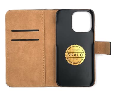 SKALO iPhone 13 Pro Flip Cover m. Pung i Ægte Læder - Sort