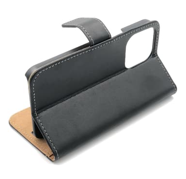 SKALO iPhone 13 Pro Flip Cover m. Pung i Ægte Læder - Sort