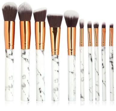 Professionelle, skånsomme makeup-pensler 10-pak, marmorhvid