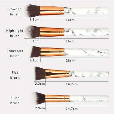 Professionelle, skånsomme makeup-pensler 10-pak, marmorhvid