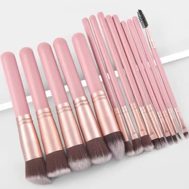 Sæt med 14 makeupbørster, pink