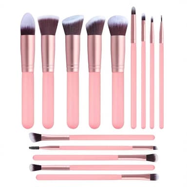 Sæt med 14 makeupbørster, pink