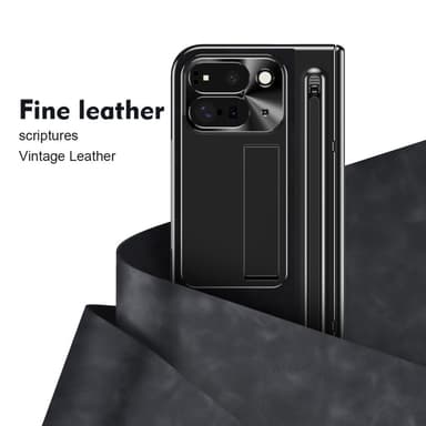 Til Google Pixel 9 Pro Fold 5G Cover Kickstand Læder+PC Etui med Hærdet Glasfilm og Stylus - Sort