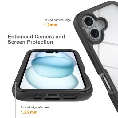 Etui Cover til iPhone 16 PC+TPU Gennemsigtigt telefoncover med PET-skærmfilm