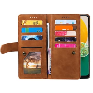 Til Samsung Galaxy S24 FE Etui med Lynlåslomme og 9 Kortlommer – Brun