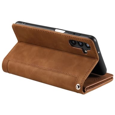 Til Samsung Galaxy S24 FE Etui med Lynlåslomme og 9 Kortlommer – Brun