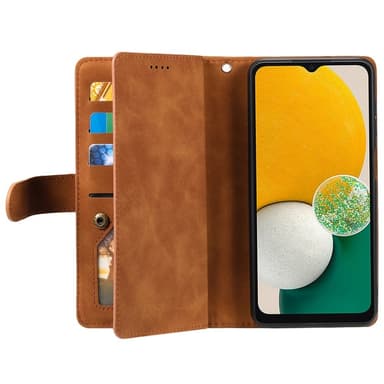 Til Samsung Galaxy S24 FE Etui med Lynlåslomme og 9 Kortlommer – Brun