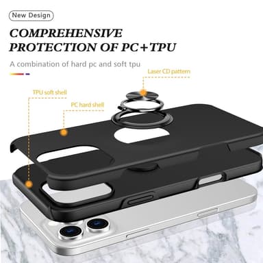 Til iPhone 16 Pro Max Fingerring Kickstand Hybrid Taske - Sort