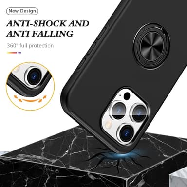 Til iPhone 16 Pro Max Fingerring Kickstand Hybrid Taske - Sort