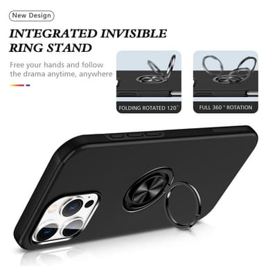 Til iPhone 16 Pro Max Fingerring Kickstand Hybrid Taske - Sort