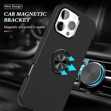Til iPhone 16 Pro Max Fingerring Kickstand Hybrid Taske - Sort