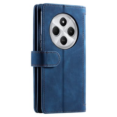 Til Xiaomi Redmi 14C Etui med Lynlåslomme og 9 Kortlommer – Blå