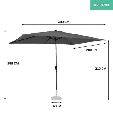 VONROC Premium Stangparasol Rapallo 200x300cm - inkl. overtræk - rektanglær | Grå