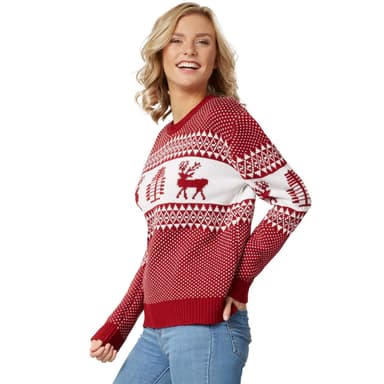 Julesweater Winterwonderland rød-hvid til kvinder - M