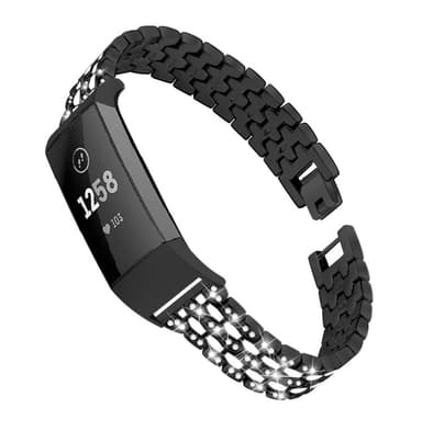 Fitbit Charge 3/4 metal armbånd med rhinestones Black/Crystal