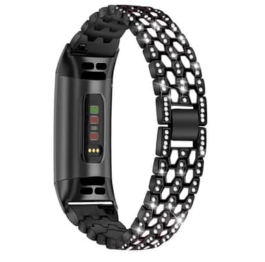 Fitbit Charge 3/4 metal armbånd med rhinestones Black/Crystal