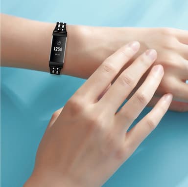 Fitbit Charge 3/4 metal armbånd med rhinestones Black/Crystal