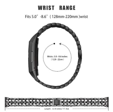 Fitbit Charge 3/4 metal armbånd med rhinestones Black/Crystal