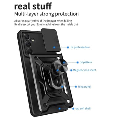 SKALO Samsung A35 5G Armor Hybrid Metal Ring Camera Slider - Rød