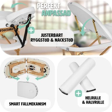 Massagebriks oval med 3 zoner, 5cm polstring + ruller - hvid
