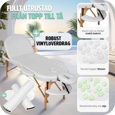 Massagebriks oval med 3 zoner, 5cm polstring + ruller - hvid