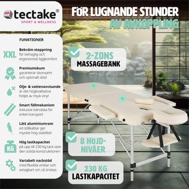 Massagebriks i aluminium med 2 zoner, polstring + taske - beige
