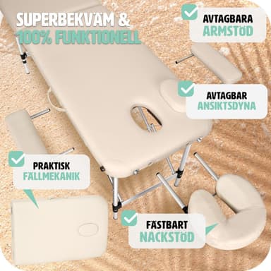 Massagebriks i aluminium med 2 zoner, polstring + taske - beige