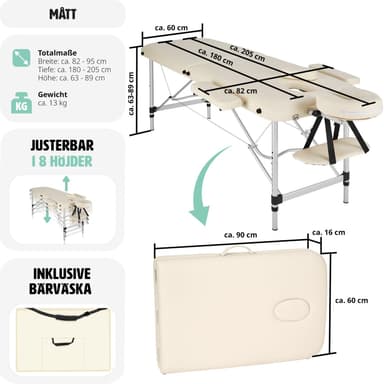 Massagebriks i aluminium med 2 zoner, polstring + taske - beige