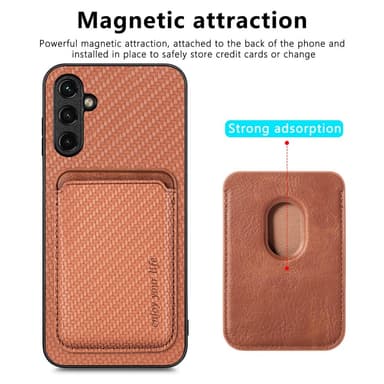 SKALO Samsung A14 4G/5G Carbon Fiber Cover med kortholder - Brun