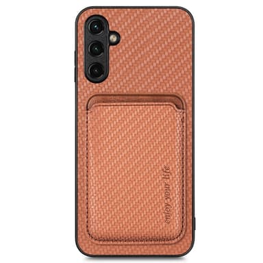SKALO Samsung A14 4G/5G Carbon Fiber Cover med kortholder - Brun