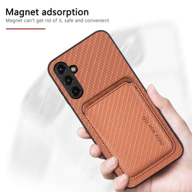 SKALO Samsung A14 4G/5G Carbon Fiber Cover med kortholder - Brun