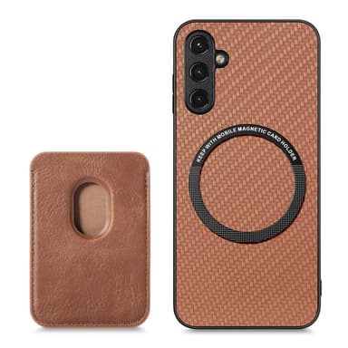 SKALO Samsung A14 4G/5G Carbon Fiber Cover med kortholder - Brun