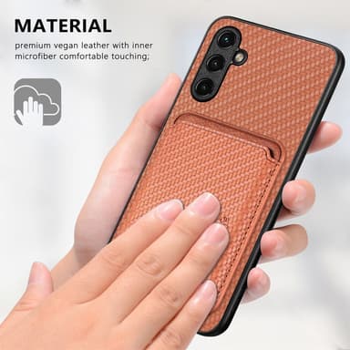 SKALO Samsung A14 4G/5G Carbon Fiber Cover med kortholder - Brun