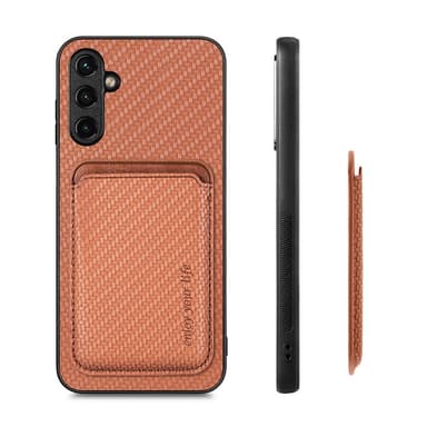 SKALO Samsung A14 4G/5G Carbon Fiber Cover med kortholder - Brun