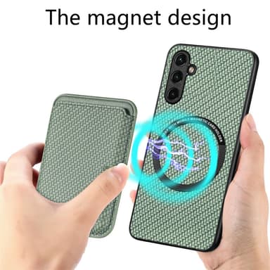 SKALO Samsung A14 4G/5G Carbon Fiber Cover med kortholder - Grøn