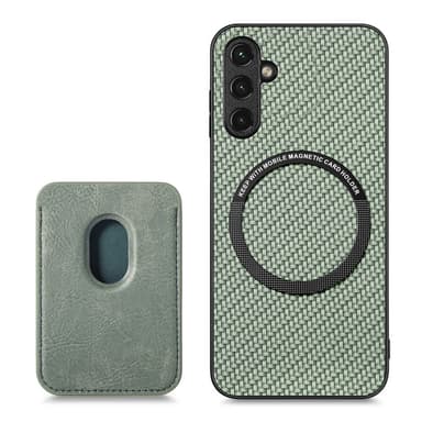 SKALO Samsung A14 4G/5G Carbon Fiber Cover med kortholder - Grøn