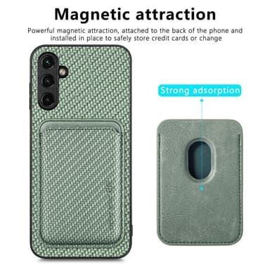SKALO Samsung A14 4G/5G Carbon Fiber Cover med kortholder - Grøn