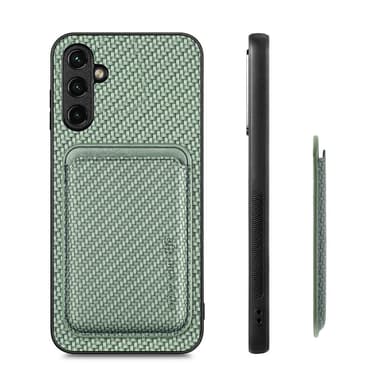 SKALO Samsung A14 4G/5G Carbon Fiber Cover med kortholder - Grøn