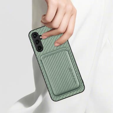 SKALO Samsung A14 4G/5G Carbon Fiber Cover med kortholder - Grøn