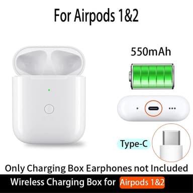 Til AirPods 1/2 Erstatningsopladningsetui Indbygget 550mAh Batteri