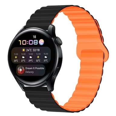 Sort orange silikone urrem til Huawei GT4, Samsung Watch6, 22mm