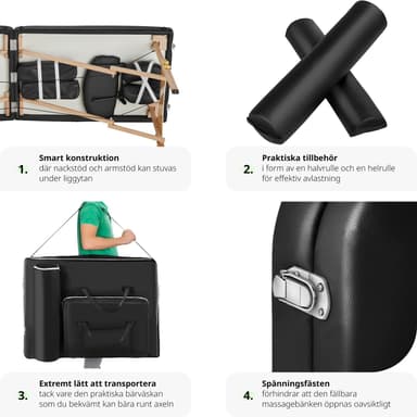 Massagebriks med 2 zoner, 7,5cm polstring + ruller - sort